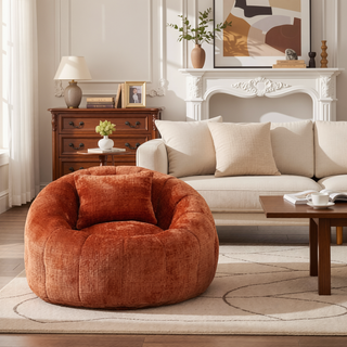 Sunvega Modern Pumpkin Shape Bean Bag Chair with Ottoman for Living Room