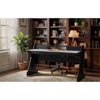 Sunvega Black and White Gaming Desk with Two Storage Drawers and Open Compartment