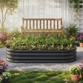 Sunvega Large Oval Metal Raised Garden Bed for Plants Vegetables and Flowers