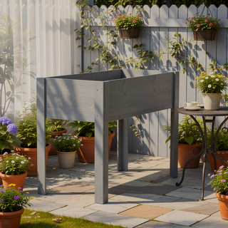 Sunvega Natural Solid Wood Raised Garden Bed with Legs for Outdoor Plants Flowers Fruits Vegetable Herb Growing