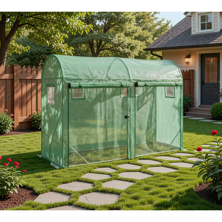 Sunvega Walk-in Lean-to Greenhouse with 4 Zipper Roll-up Windows and 2 Doors