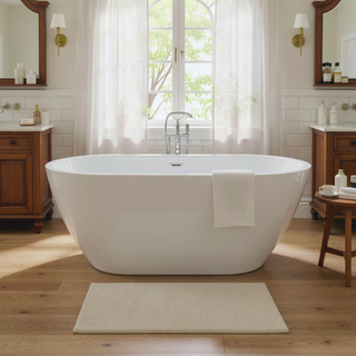 Sunvega 59 Inch Acrylic Freestanding Soaking Tub with Gold Overflow Drain