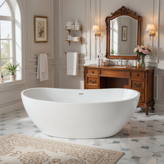 Sunvega Premium High-back Oval Acrylic Freestanding Soaker Bathtub Non-Slip Easy Clean