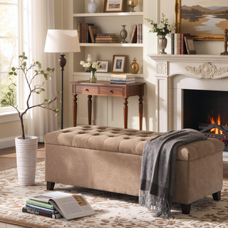 Sunvega Upholstered Tufted Storage Bench with Soft Close Lid and Interior Space