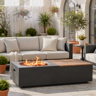 Sunvega Lightweight Concrete 50,000 BTU Rectangular Fire Pit Table with Storage