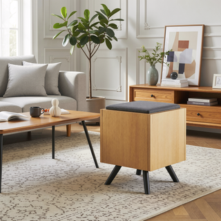 Sunvega Modern Light Oak Accent Storage Bench with Lift Top and Splayed Metal Legs