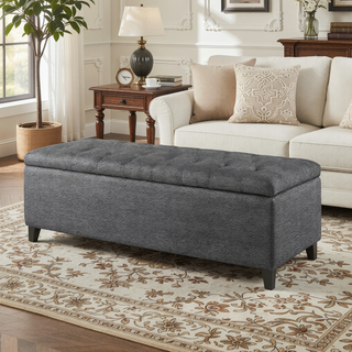 Sunvega Upholstered Tufted Storage Bench with Soft Close Lid and Interior Space