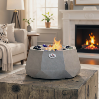 Sunvega 9 Inch Portable Concrete Ethanol Fireplace with Lid for Indoor and Outdoor