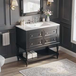 Sunvega 36 Inch Freestanding Vanity Cabinet with Sink Combo and 4 Drawers