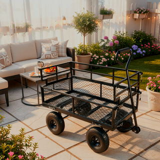 Sunvega Garden Cart with Inflatable Tires and Spacious Bed for Yard Work