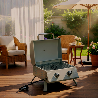 Sunvega Portable 2 Burner Propane Gas Grill with Foldable Legs and Thermometer for Outdoor BBQ