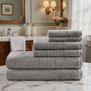 Sunvega Antimicrobial Jacquard Waffle Cotton Towel Set with Dobby Cuff and Quick Dry