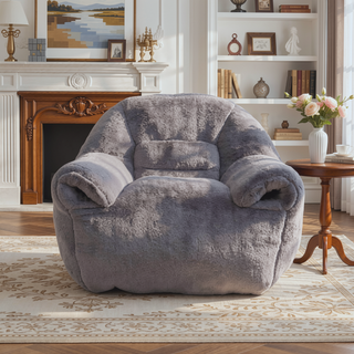 Sunvega Faux Fur Bean Bag Sofa Chair with Back Support and Footstool for Adults