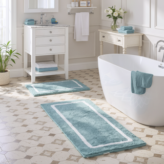 Sunvega Reversible High Pile Tufted Microfiber Bath Rug with Geometric Square and Stripes