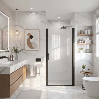 Sunvega 24x72 Inch Brushed Nickel Pivot Shower Door with Half Frame