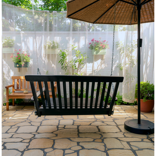 Sunvega Fir Wood Porch Swing with Armrests and Hanging Chains for Outdoor