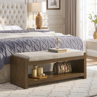 Sunvega Modern Accent Bench with Removable Cushion and Lower Storage Shelf