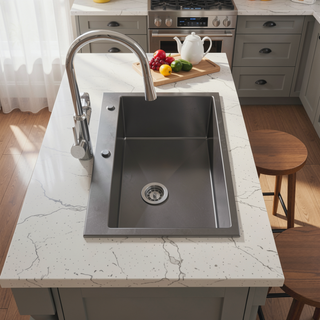 Sunvega 32x19 Inch Overmount Single Bowl Kitchen Sink in Brushed Nickel