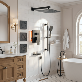 Sunvega Wall Mounted Rainfall Shower System with Hand Shower and Bodysprays