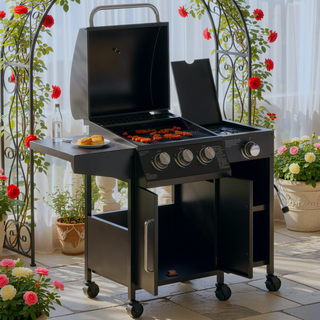 Sunvega 2 Burner Portable Gas BBQ Grill with Lid Thermometer and Foldable Legs