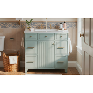 Sunvega 36 inch White Bathroom Vanity with Ceramic Sink and Soft Close Doors