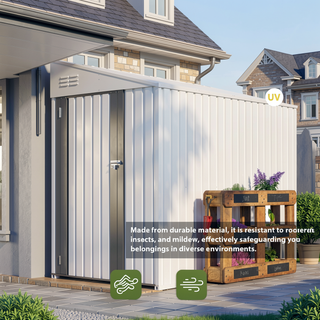 Sunvega 4x7 Foot Lean-To Shed in Olive Grey with Galvanized Steel and Lockable Double Door