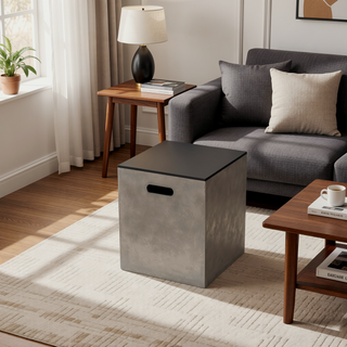 Sunvega Modern Ceramic Top Concrete Side Table Tank Holder with Polished Black Finish