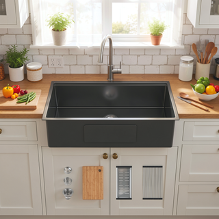 Sunvega Handcrafted 33x19 Inch Undermount Single Bowl Kitchen Sink Dark Gray