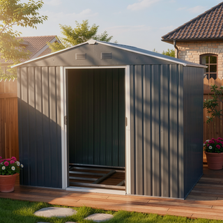 Sunvega 8ft x 6ft Outdoor Metal Storage Shed with Galvanized Steel Panels
