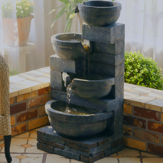 Sunvega 4-Tier Cascading Waterfall Fountain with LED Lights for Garden Patio