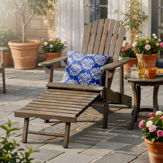 Sunvega Folding Acacia Wood Adirondack Chair with Slatted Seat and Rustic Design