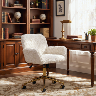 Sunvega Plush Faux Alpaca Fabric Double Cushion Wide 26.4 Inch Office Chair