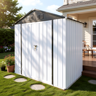 Sunvega 6FTx4FT Apex Roof Metal Garden Shed for Outdoor Storage White and Black
