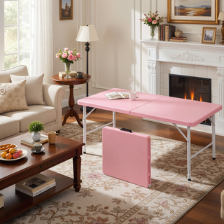 Sunvega 8ft Pink Folding Table with Waterproof Top and Foldable Design for Camping