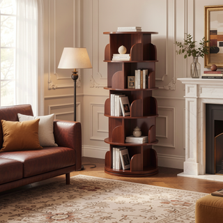 Sunvega 360° Rotating Bookshelf with Wheels and Drawer for Space-Saving Storage