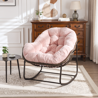 Sunvega Oversized Outdoor Rattan Rocking Chair with Padded Cushion and Steel Frame