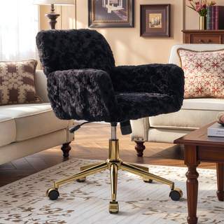 Sunvega Plush Faux Alpaca Fabric Double Cushion Wide 26.4 Inch Office Chair