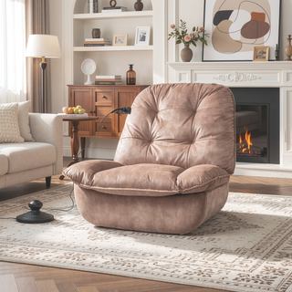 Sunvega Ivory Gold-Stamped Velvet Recliner with Swivel Gliding Rocking and Mobile Phone Holder