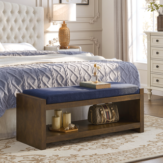 Sunvega Modern Accent Bench with Removable Cushion and Lower Storage Shelf
