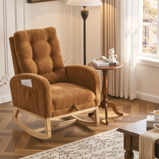 Sunvega Upholstered High Back Rocking Chair with Footrest and Side Storage Pocket