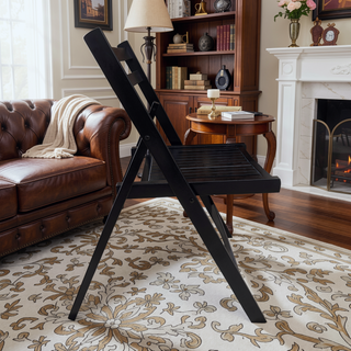 Sunvega Solid Wood Folding Chairs with Slatted Seat and Open Back for Events Set of 4