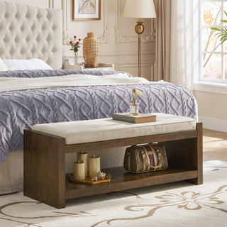 Sunvega Modern Accent Bench with Removable Cushion and Lower Storage Shelf
