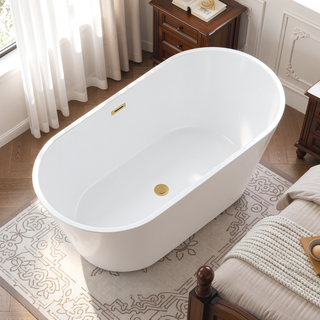 Sunvega 59 Inch Acrylic Freestanding Soaking Tub with Gold Overflow Drain