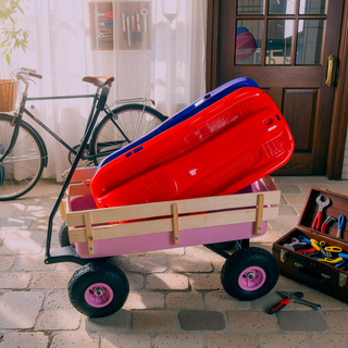 Sunvega Fresh Blue Solid Wood All-Terrain Toy and Garden Tool Cart Trolley
