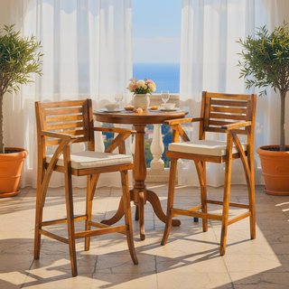 Sunvega Soft Curved Acacia Wood Barstools with Water Resistant Cushions