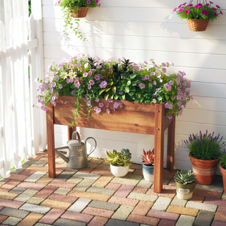 Sunvega Natural Solid Wood Raised Garden Bed with Legs for Outdoor Plants Flowers Fruits Vegetable Herb Growing