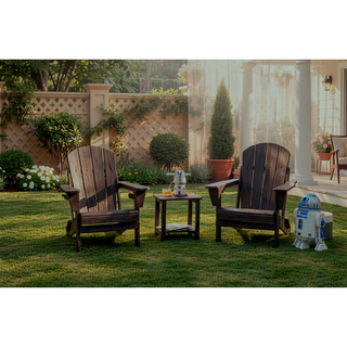 Sunvega Folding Adirondack Chair Set with Wood Texture and Side Table in Navy Blue