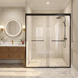 Sunvega Tempered Glass Sliding Shower Door with Aluminum Frame and Stainless Steel Handle