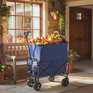 Sunvega Foldable Collapsible Wagon Cart with Extention Dual-Layer Design All-Terrain Wheels