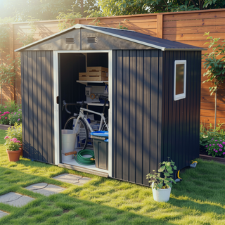 Sunvega 8ft x 4ft Outdoor Metal Storage Shed With Window and Metal Foundation